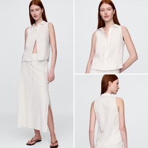 NWT Gap Linen Blend Sleeveless Button Front Shirt XL TALL XLT White Collared Top